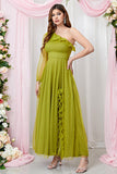 One Shoulder Green Long Prom Dress with Slit
