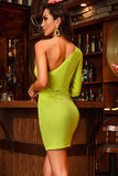 One Shoulder Cut Out Green Short Homecoming Dress
