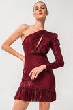 One Shoulder Sparkly Red Short Homecoming Dress