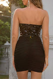 Strapless Keyhole Black Short Homecoming Dress with Sequins