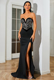 Sweetheart Black Long Prom Dress with Slit