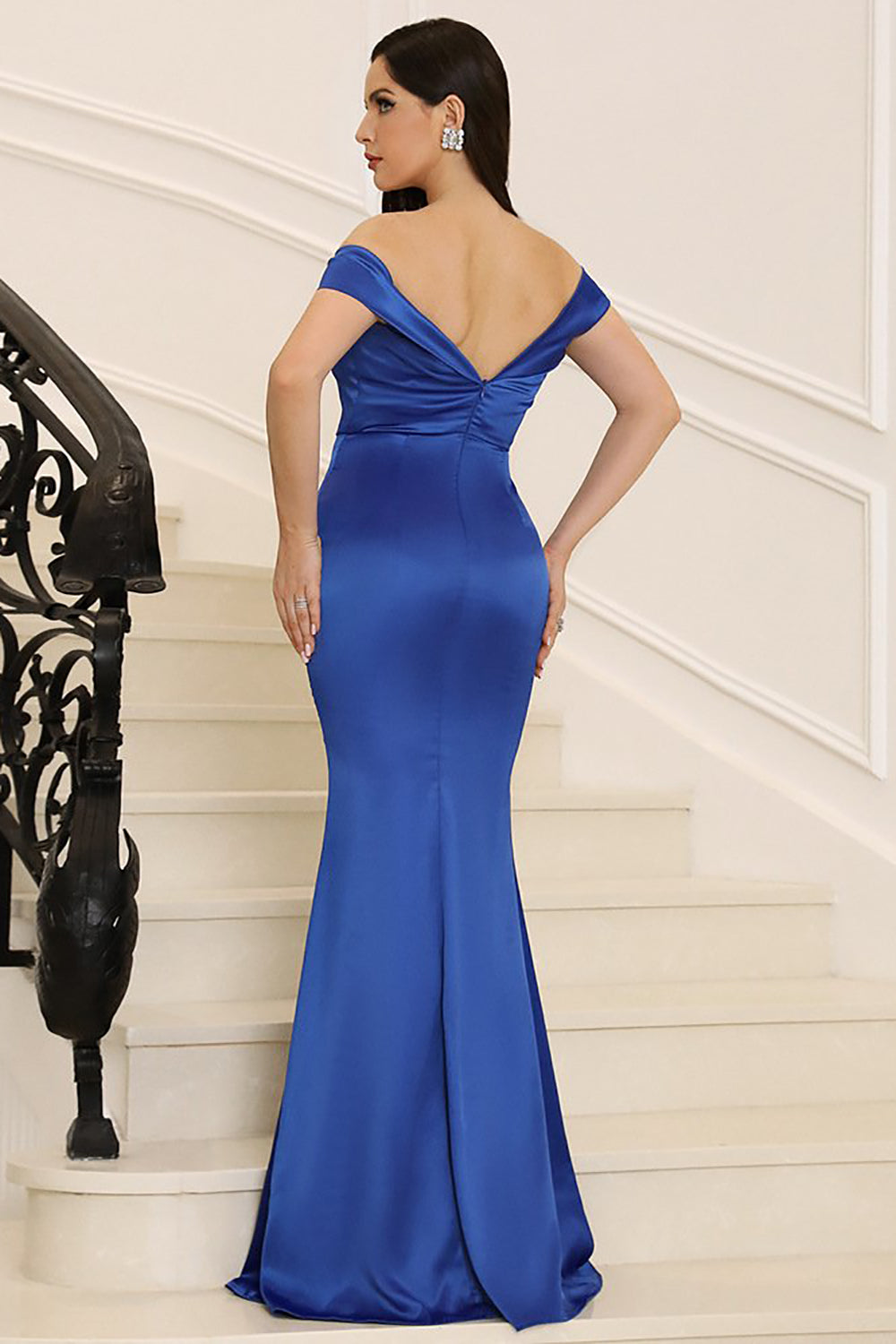 Satin Mermaid Royal Blue Long Prom Dress