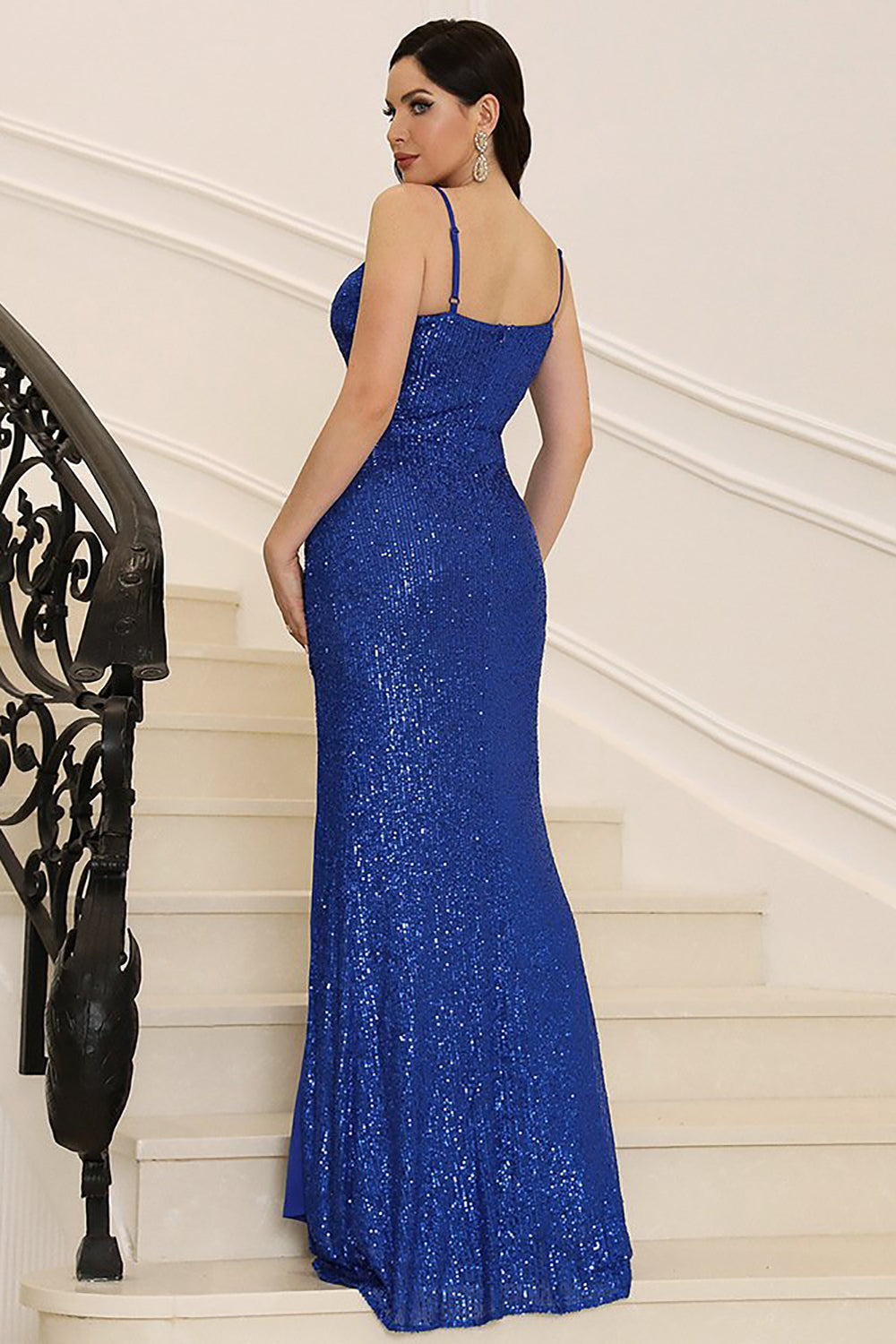 Sparkly Mermaid Sequins Royal Blue Prom Dress with Slit