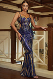 Sequins Spaghetti Straps Mermaid Prom Dress with Hollow-out
