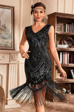 Black Golden Braided Sequin Fringed 1920s Flapper Dress
