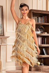 【Mac Duggal】ビーズ スパゲッティ ストラップ コラム ガウン Zapaka Women Golden 1920s Dress Spaghetti Straps Fringed