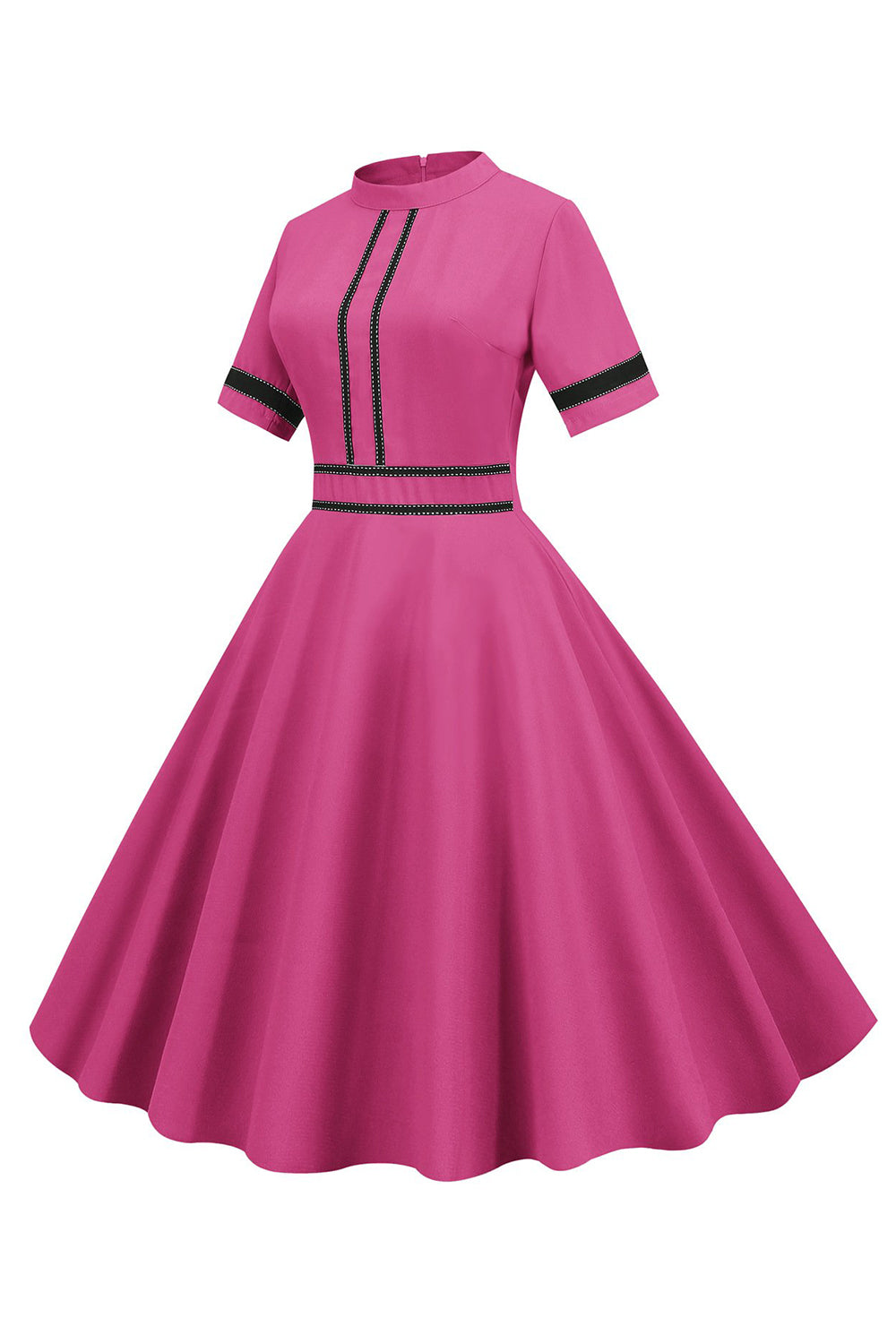 Fuchsia Short Sleeves A Line 1950s Dress