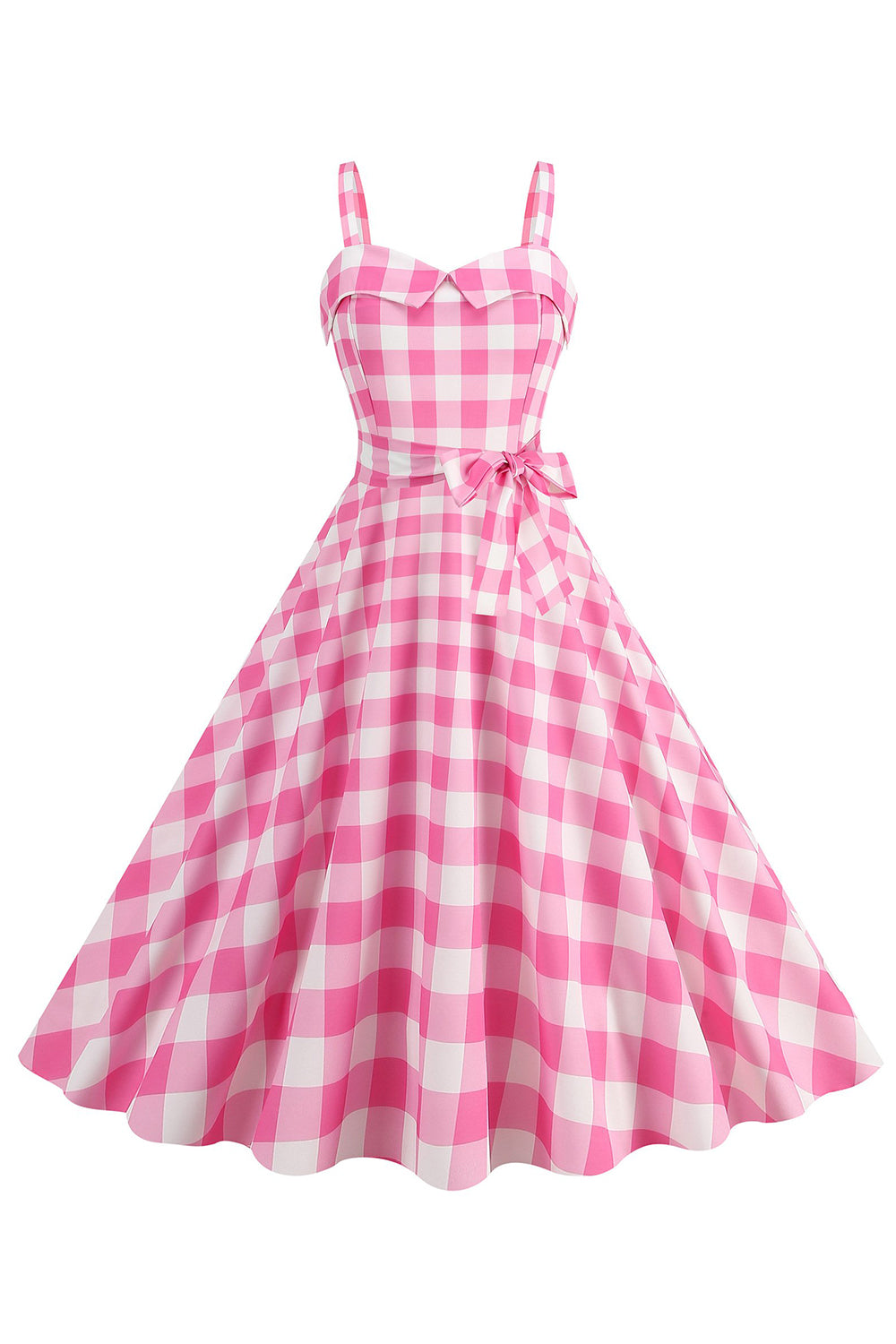 Plaid Pink Spaghetti Straps A Line 1950s Dress