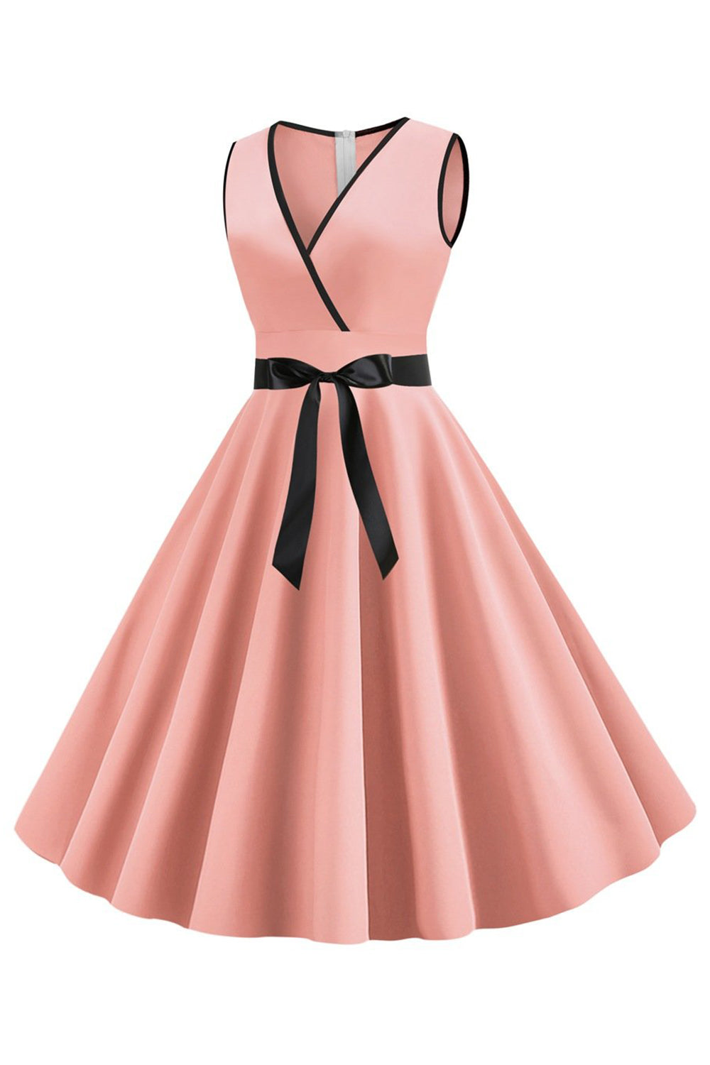 Blush Sleeveless V-Neck 1950s Dress With Bowknot