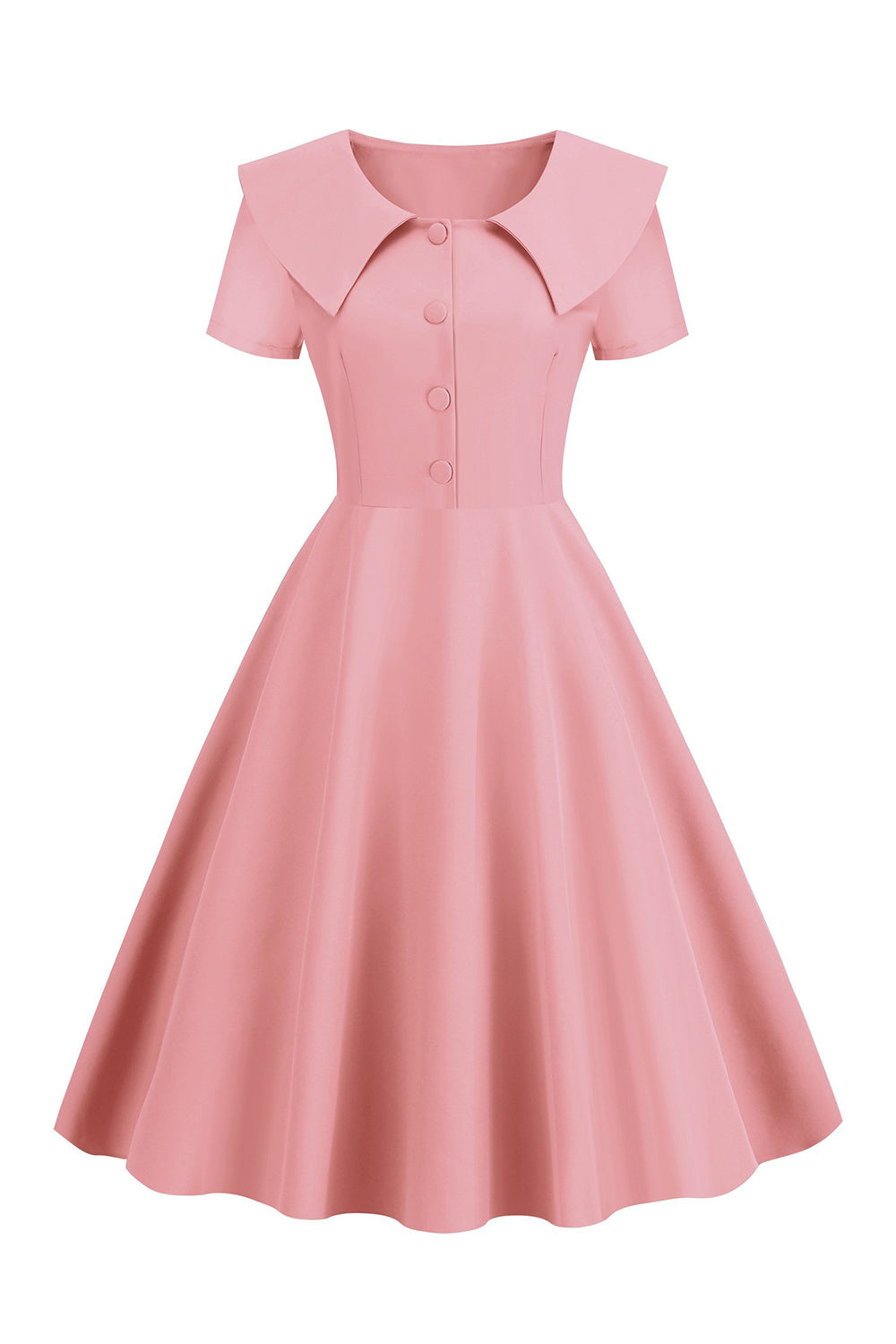Blush Short Sleeves Peter Pan Vintage Dress With Buttons