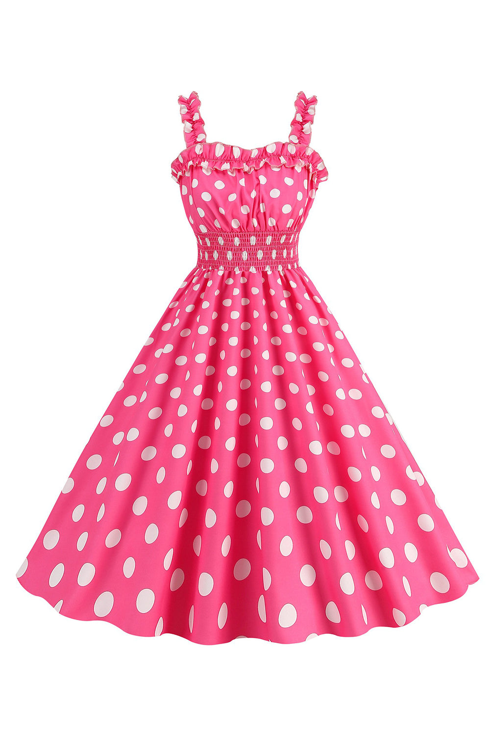 Pink Polka Dots A Line Smocked 1950s Dress