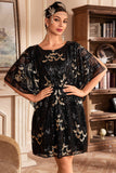 Black Sequins Flapper Dress with Batwing Sleeves