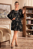 Black Sequins Flapper Dress with Batwing Sleeves