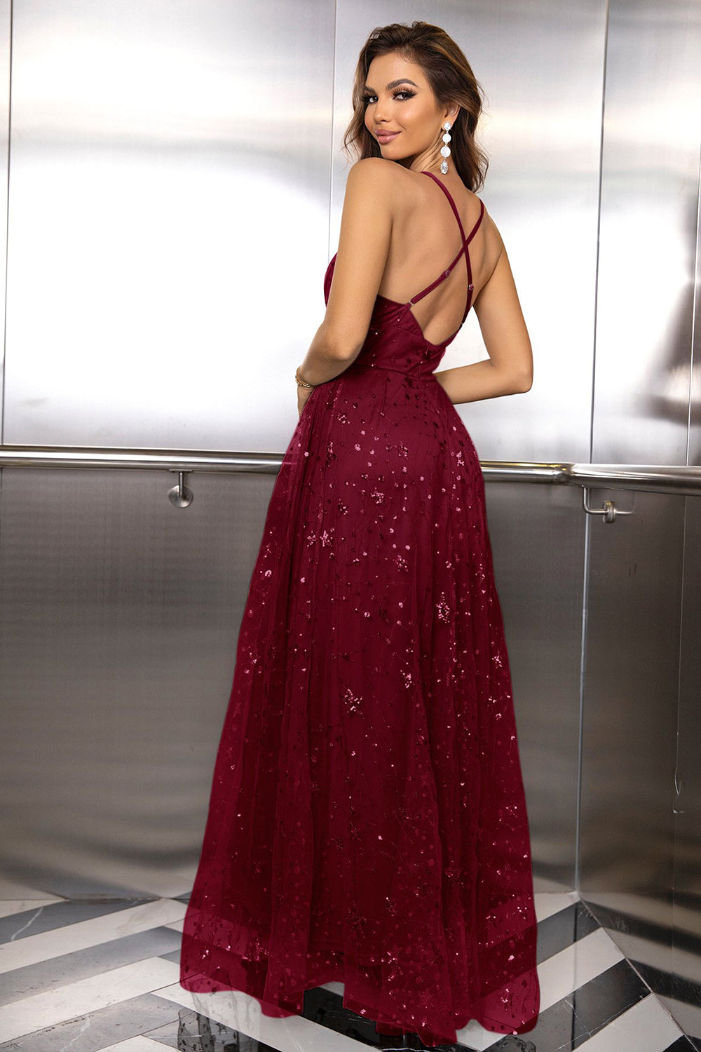 Wine Red Lace Plunge V Lace-Up A-Line Prom Dress – Dreamdressy