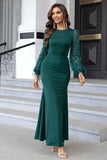 Dark Green Sequins Sheath Long Sleeves Prom Dress