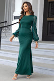 Dark Green Sequins Sheath Long Sleeves Prom Dress