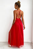 Fuchsia Deep V Neck A Line Sparkly Long Prom Dress With Slit