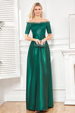 Off the Shoulder Dark Green Sparkly Sequin Long Prom Dress With Slit