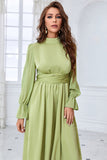 A Line Green Long Sleeves Casual Dress