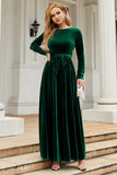 Long Sleeves A Line Velvet Holiday Party Dress