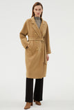 Black Slim Simple Long Woolen Coat with Double Breasted