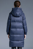Navy Long Winter Down Jacket With Pockets