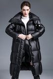 Black Winter Long Sleeves Puffer Jacket with Pockets