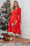Christmas Printed Black Long Sleeve Holiday Dress