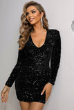 Black Sparkly Sequin Deep V-Neck Short Party Dress