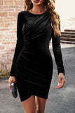 Black Velvet Ruched Bodycon Short Party Dress