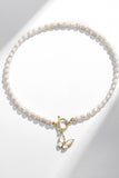 White Sparkly Big Butterfly Choker Dainty Pearl Chain Necklace