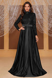 Black A Line High Neck Long Prom Dress with Sequins