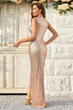 Champagne Sheath Sparkly Prom Dress with Slit
