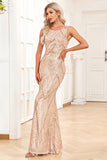 Sparkly Sleeveless Champagne Prom Dress Sequins