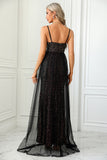 Black Sequins Prom Dress with Slit