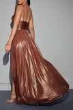Brown A Line Prom Dress with Hollow-out