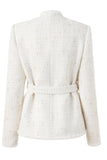 Light Luxury White Wool Splicing Small Stand Collar Women Jacket