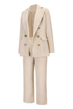 Large Lapel Double Breasted Blazer Casual Straight Trousers Suit