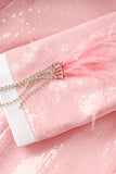 Glitter Pink Women Blazer with Feathers