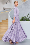 Lilac Pleated A Line Long Sleeves Prom Dress