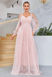 Blush Cold Shoulder Tulle Prom Dress with Polka Dots