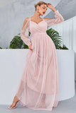 Blush Cold Shoulder Tulle Prom Dress with Polka Dots