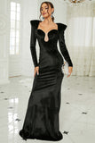 Black Sheath Mermaid Long Prom Dress With Long Sleeves