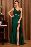 Asymmetrical Dark Green Long Prom Dress with Slit