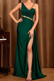 Asymmetrical Dark Green Long Prom Dress with Slit