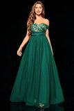 Dark Green A Line Tulle Off the Shoulder Prom Dress