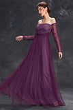 Dark Purple Tulle Off The Shoulder Formal Dress with Sleeves