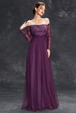 Dark Purple Tulle Off The Shoulder Formal Dress with Sleeves