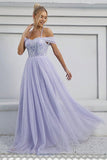 Tulle A-Line Lilac Long Formal Dress