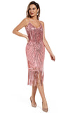 Blush Fringed Spaghetti Straps 1920s Gatsby Dress